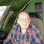 Van Eaton, 94, got in his former seat as T-Square 54 went on public display in the Museum of Flight&rsquo;s new Aviation Pavilion. (Photo courtesy Wallace Van Eaton)