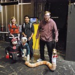 Actors Sarah Hadley, Carlos Cruz, Adam Cooper show some of the puppets to be featured in the upcoming production of &ldquo;James and the Giant Peach&rdquo; next month at the Bishop Center for Performing Arts at Grays Harbor College. (Terri Harber|The Daily World)