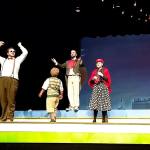 Sam Dorsch, center, turns to look at Jerrod Phelps as Adam Cooper and Sarah Hadley during rehearsal of a musical number in &ldquo;James and the Giant Peach&rdquo; on Monday evening. (Terri Harber/The Daily World)