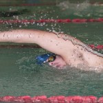 (Brendan Carl | The Daily World) Aberdeen&rsquo;s Sage Bridges swims the 850-yard freestyle relay during the Aberdeen Relays on Wednesday.