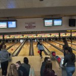 (Brendan Carl | The Daily World) The Aberdeen High School girls bowling team occupies the middle four lanes at Rainier Lanes in Aberdeen during a practice in Wednesday.