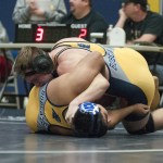 (Brendan Carl | The Daily World) Aberdeen&rsquo;s Jacob Jamieson works to turn teammate Andres Cisneros during the 195-pound final on Saturday.