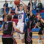 (Brendan Carl | The Daily World) Willapa Valley&rsquo;s Matt Pearson puts up a shot against Ocosta in a Pacific 2B League game at Tenoski Gym on Monday.