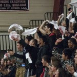 (Brendan Carl | The Daily World) The Raymond student section erupts after a made 3-pointer on Thursday.