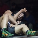 Hoquiam&rsquo;s Jenna Doll pins Sequim&rsquo;s Alma Mendoza on Wednesday. (Brendan Carl | The Daily World)