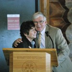 Former 24th District state representative Lynn Kessler introduces State Senator Dean Takko at Greater Grays Harbor&rsquo;s legislative sendoff Thursday at the Rotary Log Pavillion.