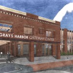 One of architectural scenes of design Option 2, which includes two facades from the old Selmer&rsquo;s building.