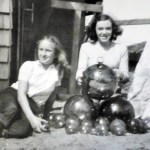 Jane Eide with Vonnie (at right) showing off the floats she found on the Grayland Beach during one summer vacation in the late 1940s. VONNIE THORPE COLLECTION