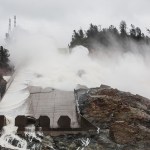 Water output on the Oroville Dam spillway has been reduced, making the erosion and damage to the main spillway more visible on Monday, Feb. 20, 2017 in Oroville, Calif. (Marcus Yam/Los Angeles Times)