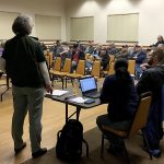 Dozens of people attended the Department of Fish and Wildlife&rsquo;s Grays Harbor/Willapa Bay salmon forecast meeting Wednesday at the Montesano City Hall. Pictured fielding questions are Grays Harbor biologist Mike Scharpf and Annette Hoffmann, Fish and Wildlife Region 6 fish program manager.