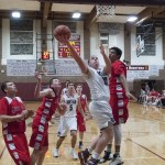 (Brendan Carl | The Daily World) Montesano&rsquo;s LJ Valley floats in for a layup against Hoquiam on Thursday.