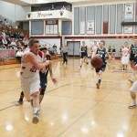 (Brendan Carl | The Daily World) Hoquiam&rsquo;s Jerod Steen saves the ball from going out of bounds and passes it to an open Zach Spradlin for a layup against Seton Catholic on Thursday.