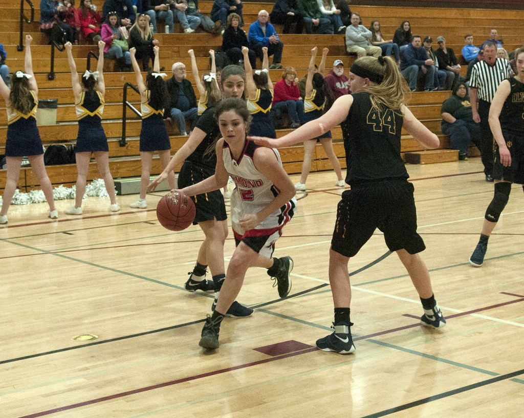 (Brendan Carl | The Daily World) Raymond&rsquo;s Mikayla Collins drives to the basket against Ilwaco during a regional 2B girls contest at Chehalis on Saturday.