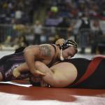 (Sue Michalak) Montesano&rsquo;s Taylor Rupe pins Ethan Valum of Mount Baker in the first period during the first round of the Mat Classic on Friday.