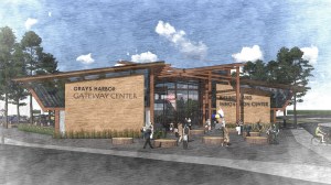 A public survey indicates that Gateway Center style option No. 1, shown here in a sketch, was preferred over a design that would incorporate the facades of the old Selmer&rsquo;s building.