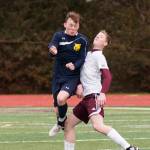 (Brendan Carl | The Daily World) Aberdeen&rsquo;s Trevor Dawkins goes up for a header against Montesano&rsquo;s Gage Iverson.