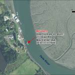 Location of the partially-sunken former research vessel Hero near Bay Center on Willapa Bay.