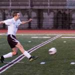 (Brendan Carl | The Daily World) Montesano&rsquo;s Connor Parkinson fires a shot for the Bulldogs&rsquo; first goal against Centralia in a non-league match at Jack Rottle Field on Tuesday.
