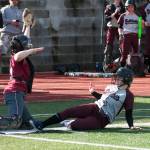 (Brendan Carl | The Daily World) Montesano&rsquo;s Lexi Lovell slides home to score the Bulldogs second run of the game against Hoquiam on Thursday. The Bulldogs defeated the Grizzlies 6-5.