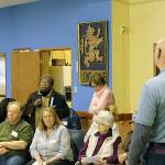 ANGELO BRUSCAS|NORTH COAST NEWS                                Doreen Cato asks a question with Richard Wills, standing, as one of the moderators during a Town Hall on March 26 at the Ocean Shores Lions Club.