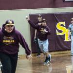 (Brendan Carl | The Daily World) South Bend&rsquo;s Michael Oropeza tries to throw out teammate Arjay Pearson during a wiffleball game during practice on Wednesday.
