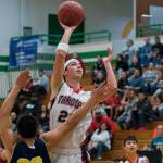 (Brendan Carl | The Daily World) Taholah&rsquo;s Zach Cain goes up for a shot during the state 1B regional game against Naselle in February. Cain was voted onto the 2017 Washington All-State Boys 1B first team on Monday. Montesano&rsquo;s Jordan Spradlin and Hoquiam&rsquo;s Jack Adams III were also honored.