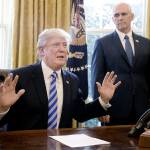 Olivier Douliery/Abaca Press                                 President Donald Trump reacts in the Oval Office of the White House after Republicans abruptly pulled their health care bill from the House floor on Friday.