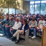 (Corey Morris | The Vidette) Representatives of the Clemons Road transfer station and traffic signal projects (front row) wait for a public meeting to begin. Some 30 community members attended the March 30 meeting.