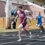 (Brendan Carl | The Daily World) Hoquiam&rsquo;s Anthony Nash, seen here breaking the tap in the 100 at the 2016 Grays Harbor All-County Track Championships, will be one of the favorites in the sprints at this year&rsquo;s meet on Saturday.