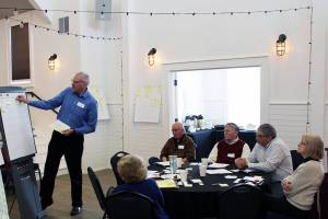 Nortn Coast News: Hoquiam Police Chief Jeff Myers, left, was the moderator March 30 for the all-day retreat at Seabrook for the Ocean Shores City Council.