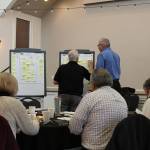 North Coast News: Members of the Ocean Shores City Council share goals that are recorded and categorized by Ocean Shores Police Chief Mike Styner, left, and moderator Jeff Myers, Hoquiam Police Chief, at Seabrook on March 30.