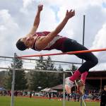 (Brendan Carl | The Daily World) Hoquiam&rsquo;s Devin Merksick cleared a height of 6-4 to win the boys high jump on Saturday.