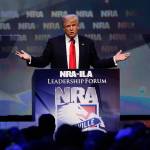 Then-candidate Donald Trump speaks at the NRA Leadership Forum on May 20, 2016, in Louisville, Ky. Trump&rsquo;s administration has been quietly loosening firearms restrictions in the United States after successfully seeking the support of gun owners on the campaign trail. (Mark Cornelison/Lexington Herald-Leader)