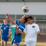 (Brendan Carl | The Daily World) Aberdeen Rigo Alavez and Ridgefield player go up for a header on Tuesday.