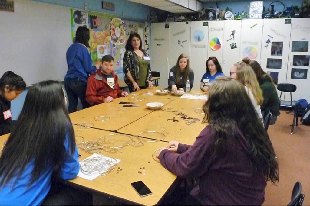 (Courtesy photo)                                Lake Quinault School Board member Anita Blackburn led a session on making dreamcatchers.