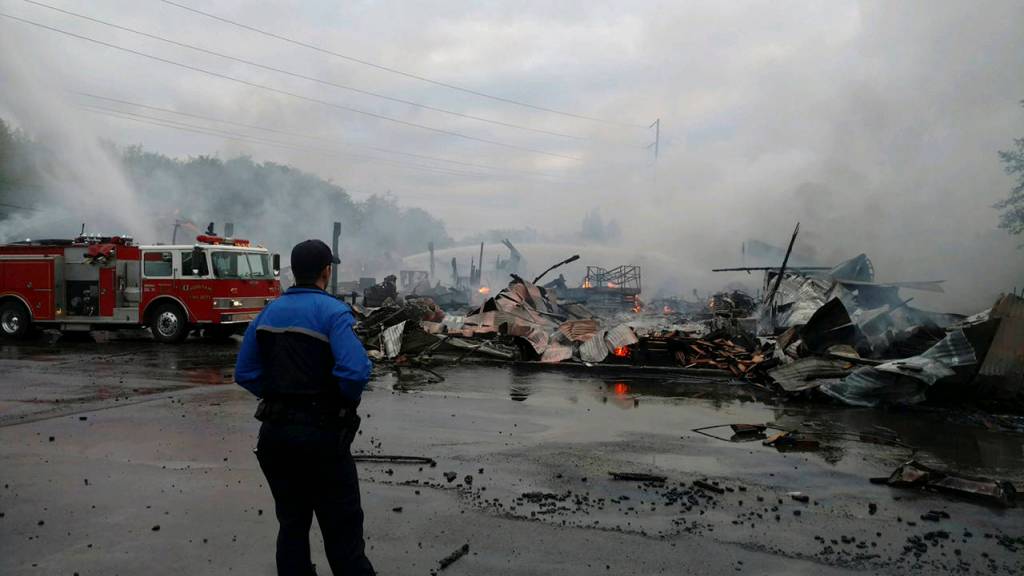 (Hoquiam Police Department Photo) A fire early Wednesday morning destroyed buildings at a business on the Fifth Street Extension in Hoquiam.