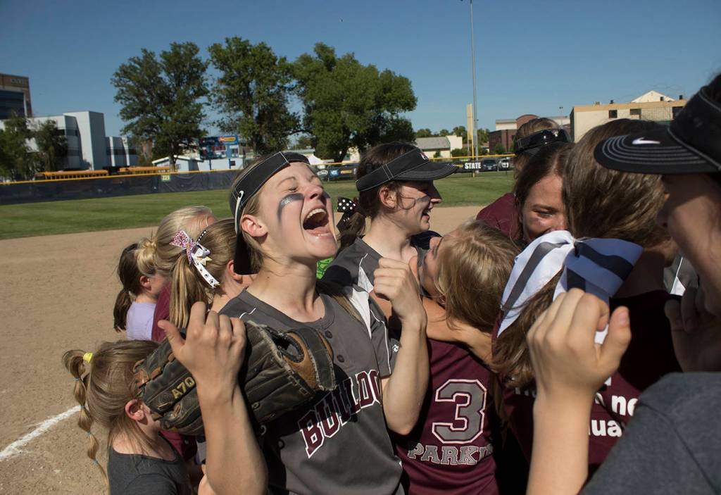 (Brendan Carl | The Daily World) Montesano&rsquo;s Cheyann Bartlett lets out a yell as the Bulldogs celebrate winning the state title on Saturday.