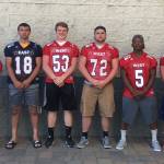 (Tom Sanchez) Six Twin Harbor high school football players participated in Saturday&rsquo;s Earl Barden East-West All-Star Classic in Yakima on Saturday. The players were (from left) South Bend&rsquo;s A.J. Sanchez, Aberdeen&rsquo;s Braden Castleberry-Taylor, Raymond&rsquo;s Luke Hamilton, Montesano&rsquo;s Taylor Rupe, Hoquiam&rsquo;s Artimus Johnson and Pe Ell-Willapa Valley&rsquo;s Kaelin Jurek.
