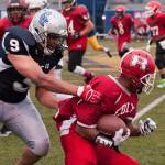 (Brendan Carl | The Daily World) Grays Harbor&rsquo;s Chris Cook raps up an Outlaw runner on Saturday.