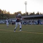 (Brendan Carl | The Daily World) Grays Harbor Bearcats&rsquo; Pedro Gonzalez runs into the end zone after catching a pass against the Cowlitz Cobras on Saturday.