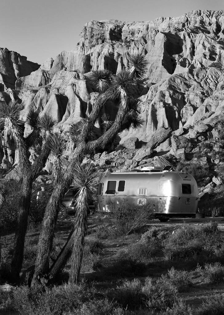Charles Fleming and Julie Singer camp in an Airstream Bambi Sport at Red Rocks Canyon State Park. (Allen J. Schaben/Los Angeles Times)