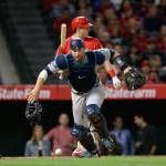 (Gina Ferazzi/Los Angeles Times) Seattle&rsquo;s Mike Zunino, seen here chasing after a passed ball against Los Angeles, had a very big hitting month of June for the Mariners. Now pundits are asking whether Zunino or Ben Gamel had the better month for Seattle?