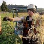 Adam Hoxit of Willis Enterprises holds up the fishing line in which the juvenile osprey was tangled. (Photos by Dave Murnen)