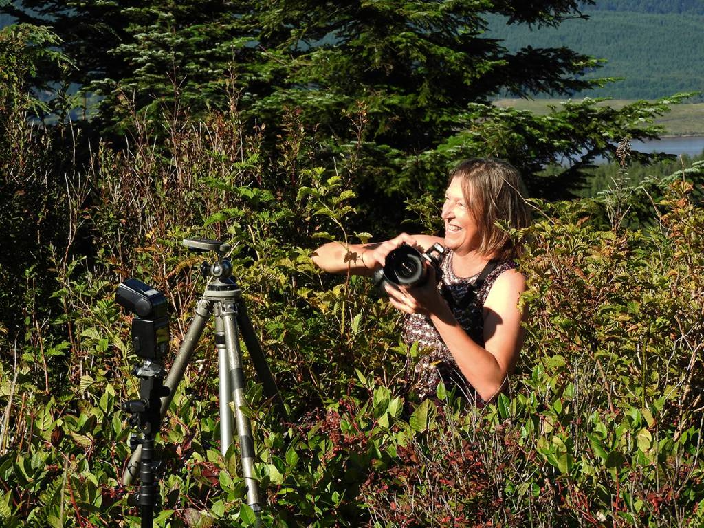(Kat Bryant | The Daily World)                                Marcy Merrill wades into chest-high brush in a ballgown to get the shot she wants.