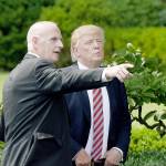 Keith Schiller, deputy assistant to the president and director of Oval Office operations, talks to President Donald Trump during a ceremony on the South Lawn of the White House in Washington, D.C., on June 12. (Olivier Douliery/TNS)