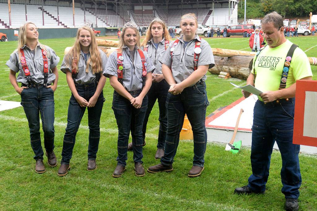 DAN HAMMOCK | THE DAILY WORLD                                Loggers Playday court 2017, decked out in hickory shirts, Carhartts and Romeos.