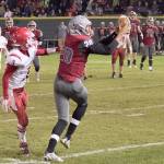 Hoquiam&rsquo;s Rayyon Dayton pulls in a long pass for the Grizzlies&rsquo; second touchdown against Castle Rock at Olympic Stadium on Friday night. (Brendan Carl Photography)