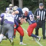 Pe Ell-Willapa Valley senior Tyson Nissell battles for extra yardage during the Titans 46-0 state 2B football opening-round victory over Friday Harbor on Saturday afternoon at Crogstad Field in Menlo. With the victory, the Titans advance to this weekends quarterfinals at 7 p.m. Friday at Kalama. (Photo by Steve Rogers)
