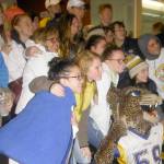 DAN HAMMOCK | THE DAILY WORLD                                An ecstatic group of Aberdeen High School students celebrate with their Bobcat mascot after being named the winners of the 2017 Food Ball competition Monday evening.