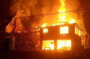 A house fire burns at 910 N. Thorton Street in Aberdeen. Ron B. White has been arrested under suspicion of arson and burning this house which belonged to his mother. (Courtesy Aberdeen Police)